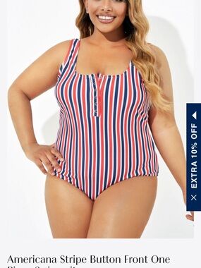 Striped Button-Front One-Piece Swimsuit in Red, White & Blue
